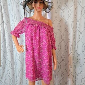 Pink Floral Off-Shoulder Kids Dress